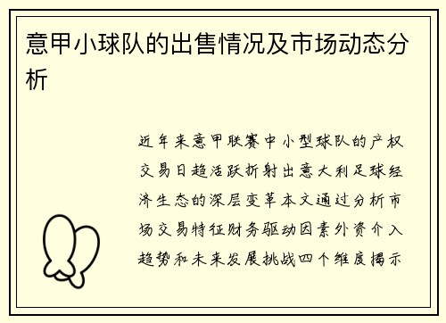 意甲小球队的出售情况及市场动态分析